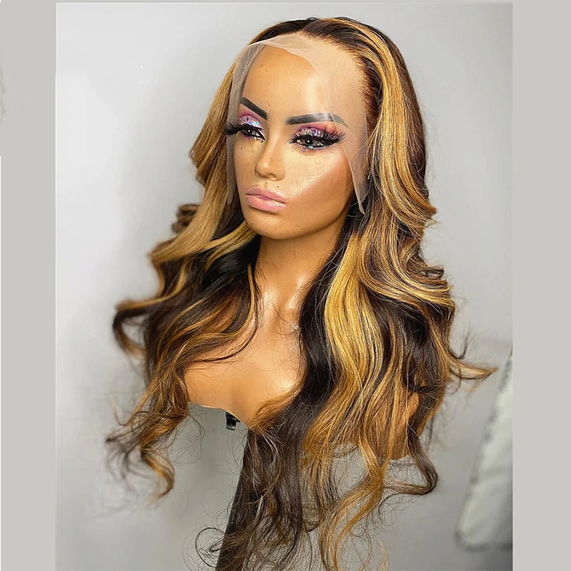 180Density 26inch Soft Highlight BlondBody Wave 5x5 Silk Base Preplucked Glueless Jewish Human BabyHair HDLace Wig European Hair