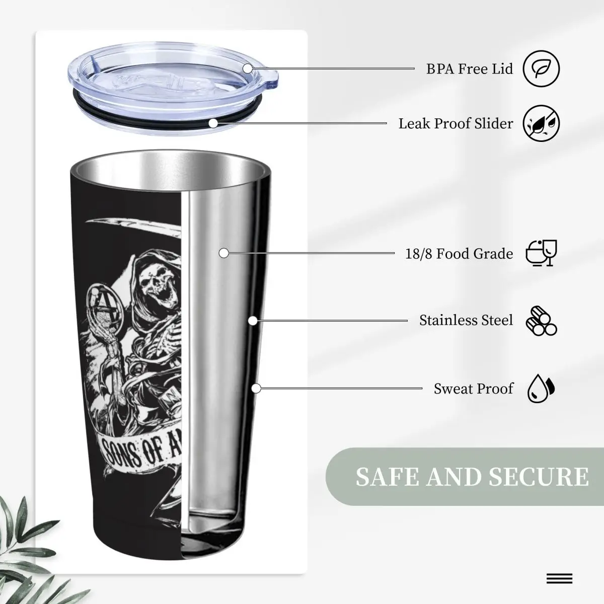 Кружка для кофе с крышкой и соломинкой из нержавеющей стали 20 унций