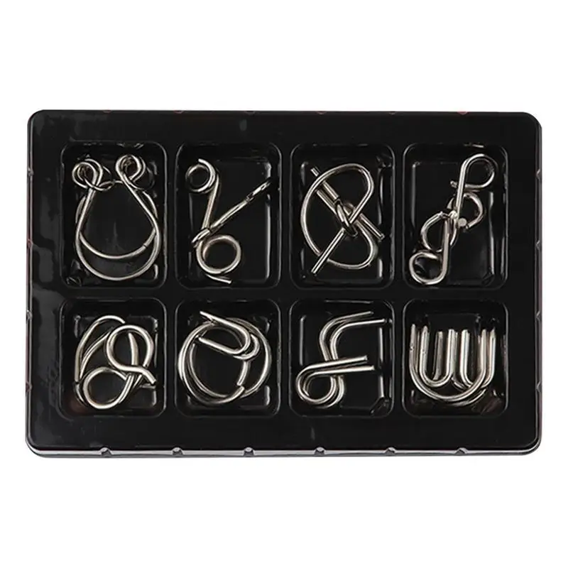 

Metal IQ Puzzle Set 8pcs Disentanglement Puzzle Unlock Interlock Toys IQ Puzzle Brain Teaser Chinese Ring Magic Trick Toy For