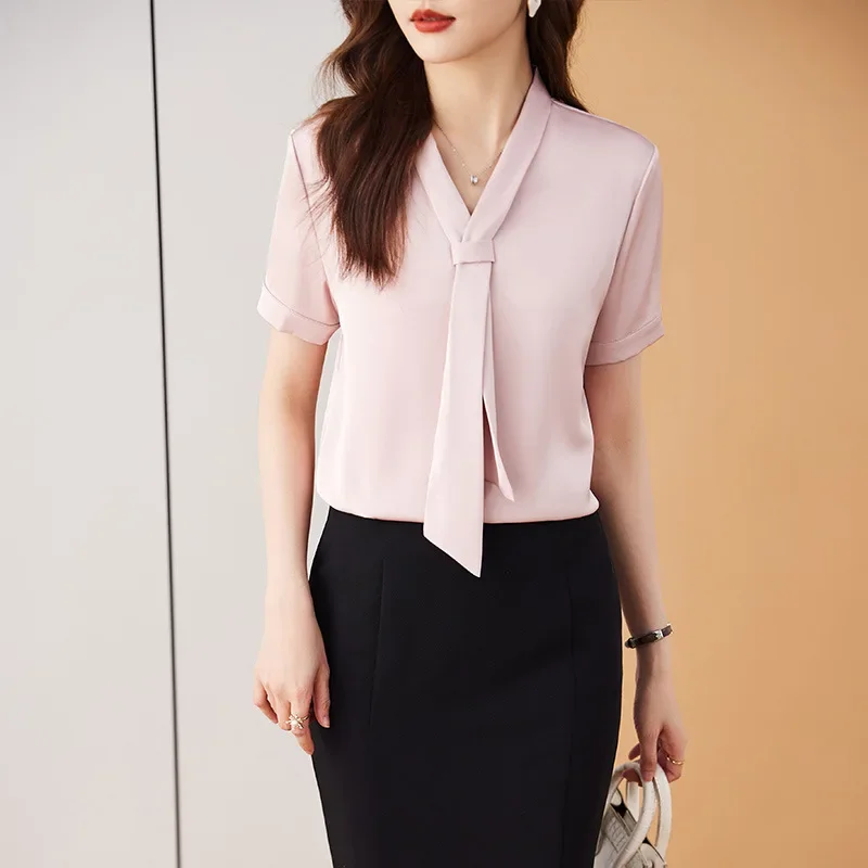 Модная белая рубашка с v-образным вырезом женская профессиональная блузка на