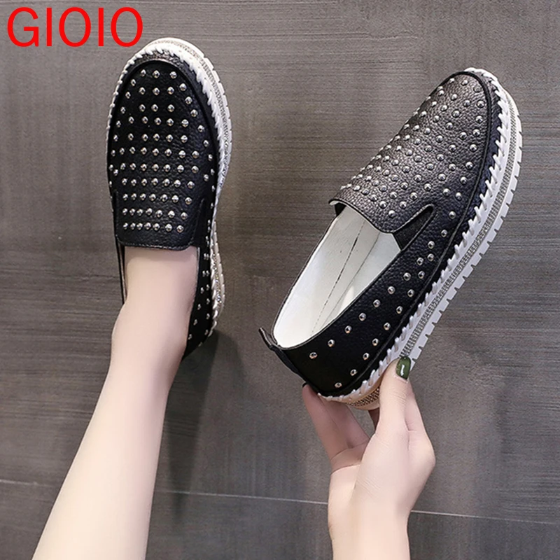 

GIOIO Brand Spring New Full Rivet Platform Women's Shoes 2022 Fashion Commuter All-match Single Shoes Rhinestone Round Toe Shoes