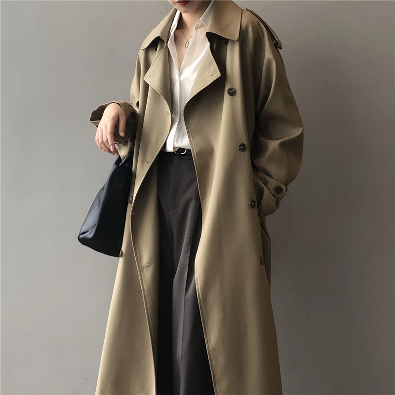 

Long Windbreaker Women's 2022 Spring Autumn New Jackets Korean Version Trench Coats Lapel Temperament Loose Waist Office Lady