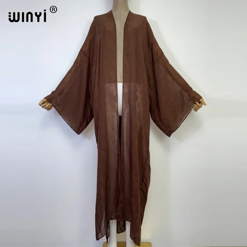 

Однотонная пляжная одежда WINYI с вырезами, купальный костюм, элегантный Африканский женский кардиган в стиле бохо, пикантное праздничное платье-кимоно с длинным рукавом
