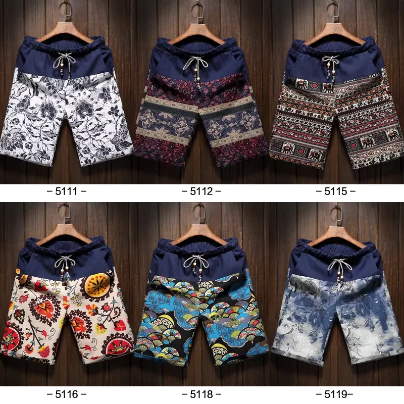 

2023NEW Colors 2020 Summer Men's Casual Beach Shorts Fashion Bermuda Cotton and Linen Stitching Shorts Brand Clothes