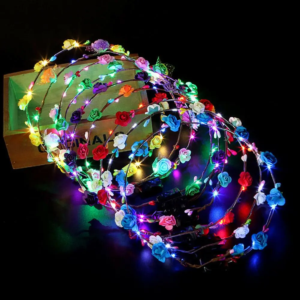 

Hairband Hairband Garlands Halloween Crown Flower Light Up Headband Glowing LED Wreath Christmas Party Decoration