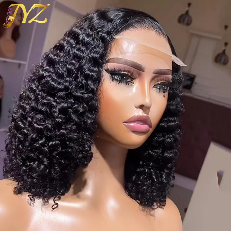 

13x4 Curly Lace Front Bob Wig Short Human Hair Wigs Lace Frontal 4x4 Closure Deep Wave Wig Brazilian Remy 180% Glueless Wig JYZ