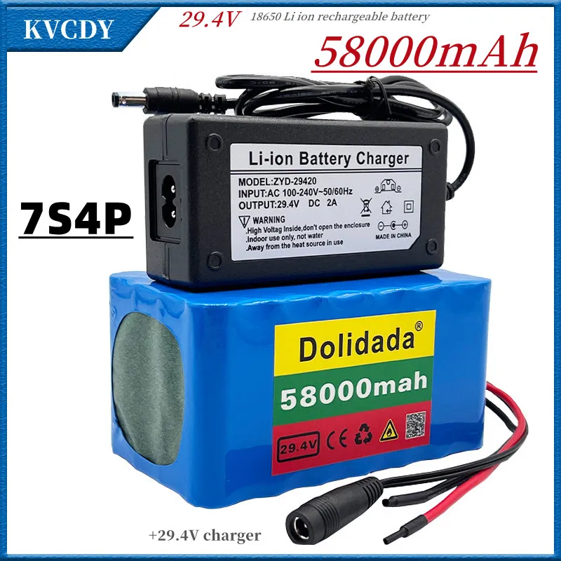 

New 7S4P 24V 58000mah 29.4V FOR Lithium-ion battery pack Built-in BMS electric bike unicycle scooter wheelchair motor + charger