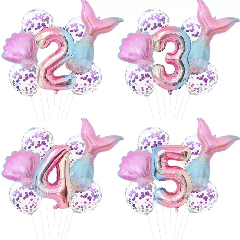 

7Pcs/set Little Mermaid Party Balloons 32inch Number Foil Balloon Kids Birthday Party Decoration Baby Shower Helium Air Globos