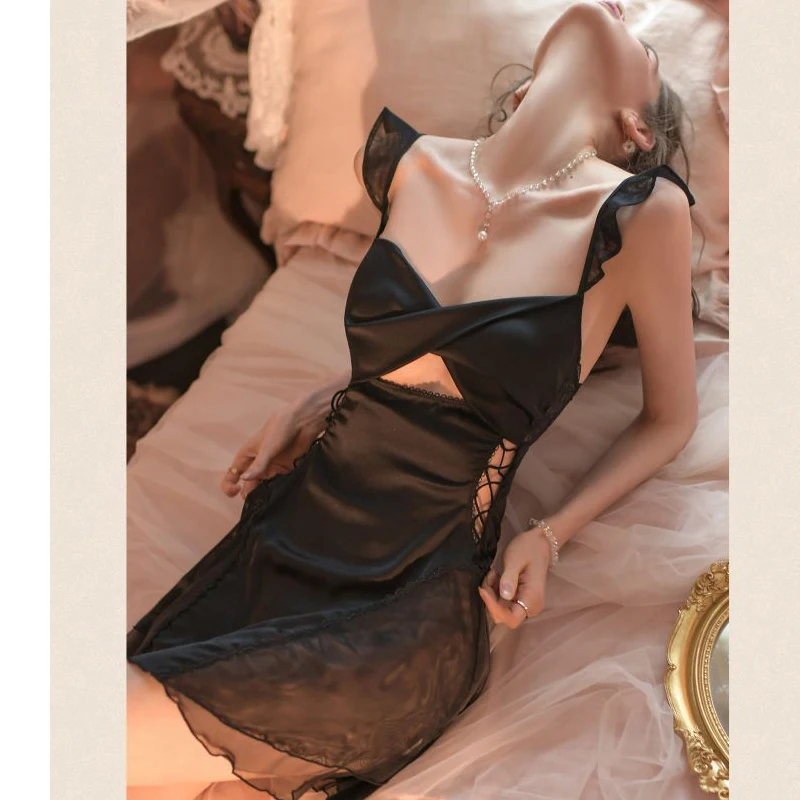 

Ажурное платье для ночной рубашки, пикантная французская ночная рубашка для сна, одежда для сна, женская одежда для сна, шелковая женская ночная рубашка для дома