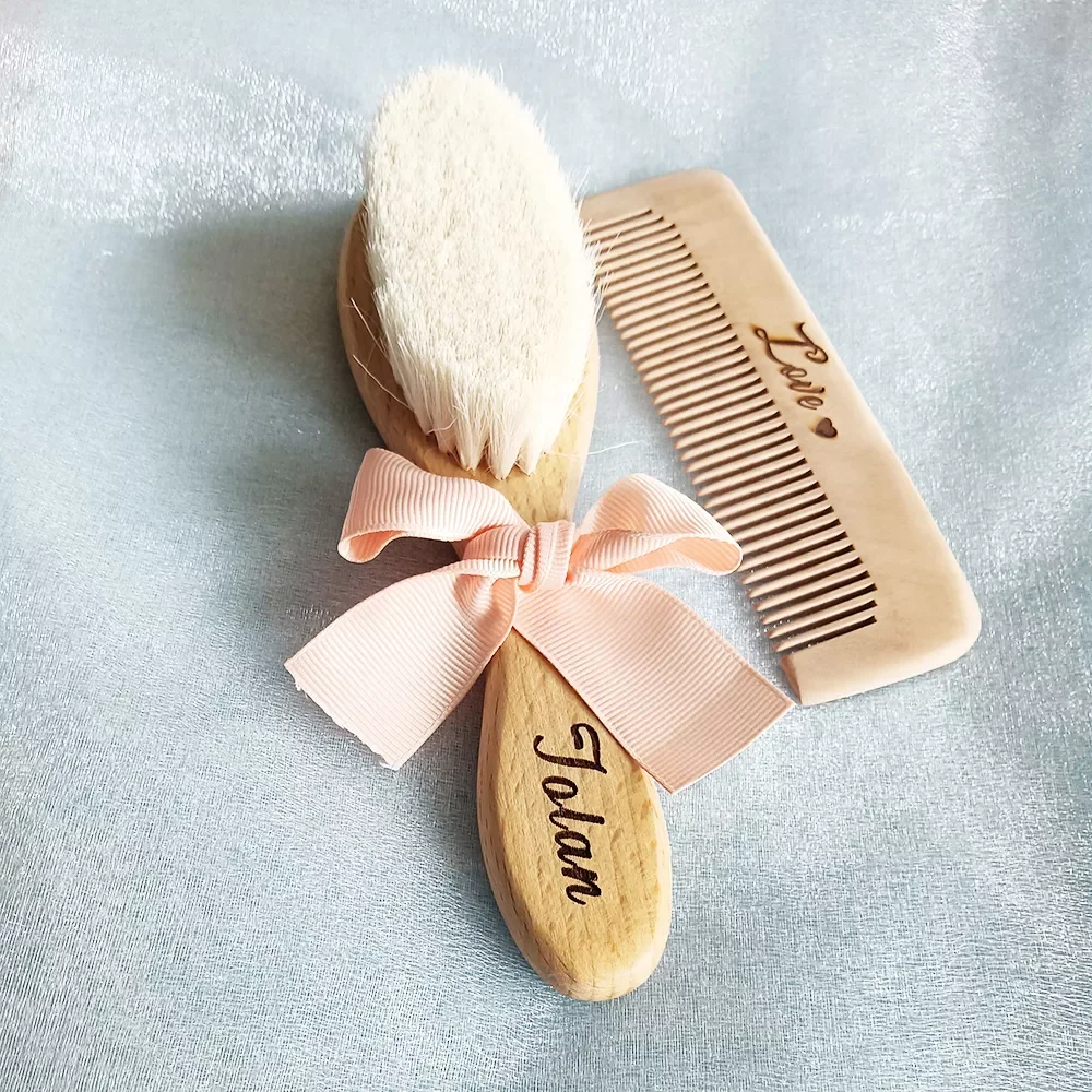 

Custom Name Baby Bathing Comb Baby Care Hair Brush Pure Natural Wool Wood Comb Newborn Massager Baby Shower and Registry Gift