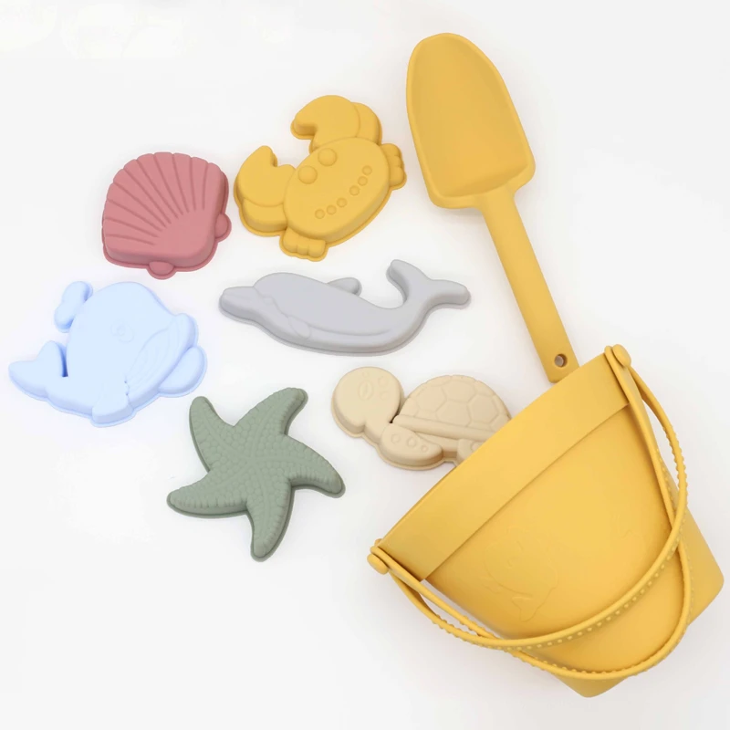 

8PCS/lot Summer Sand Bucket Toy Outdoor Silicone Beach Toys Mini Digging Sand Tool with Shovel Children Bucket Sandbox Swim Toy