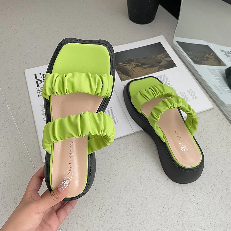 

Med House Slippers Platform Shoes Woman 2022 Luxury Slides Pantofle Designer New Summer Flat Basic PU Rubber Rome Scandals