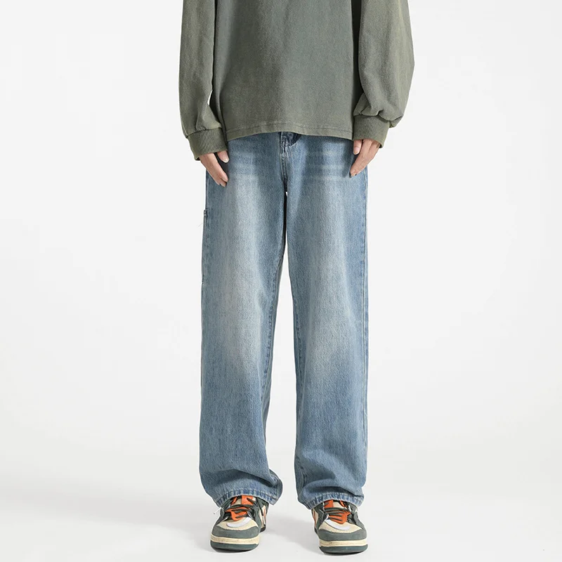 Autumn Blue Baggy Jeans Men Fashion Casual Bike Straight Jeans Men Streetwear Korean Loose Denim Pants Mens Trousers S-2XL