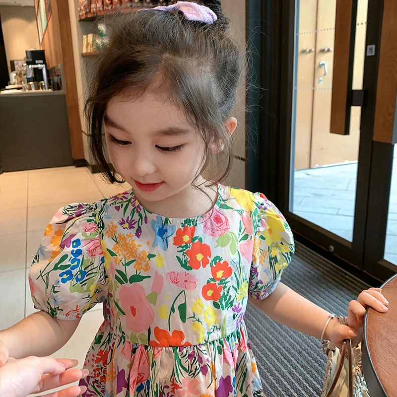 Женское летнее платье с коротким рукавом хлопковое ажурное цветочным принтом в