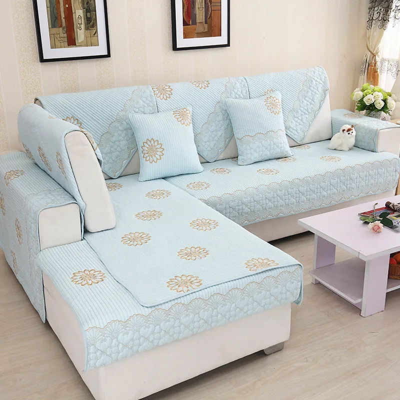 

Washed cotton sofa towel Embroidery flower quilted couch slipcover four seasons universal sofa cover for living room sofas decor