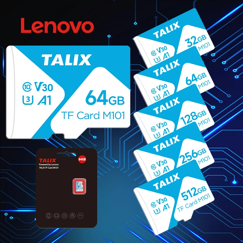 Фото Карта памяти TF Lenovo TALIX Micro SD 32-512 ГБ, Class 10 U3 V30 A1, высокоскоростная, для телефона, камеры, дрона (дропшиппинг) №1