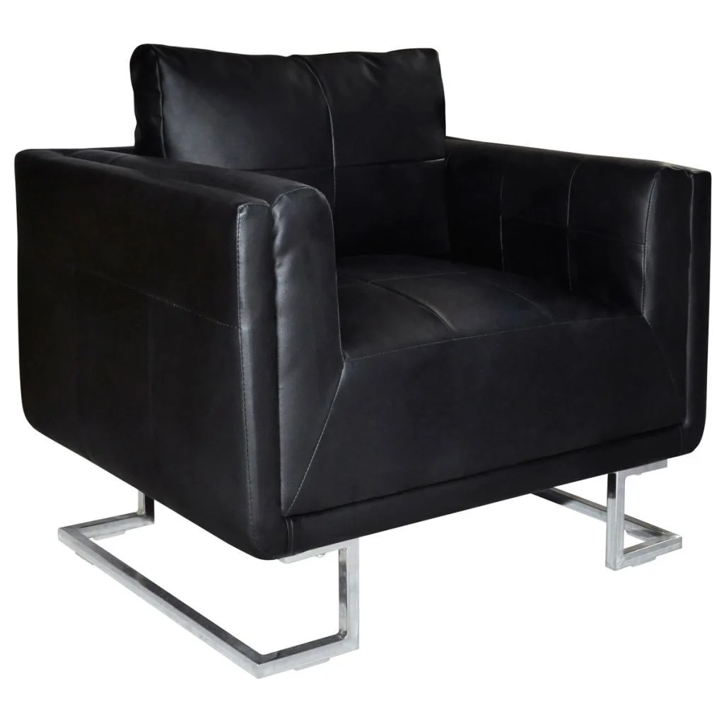 

Black Luxury Cube Armchair with Chrome Feet