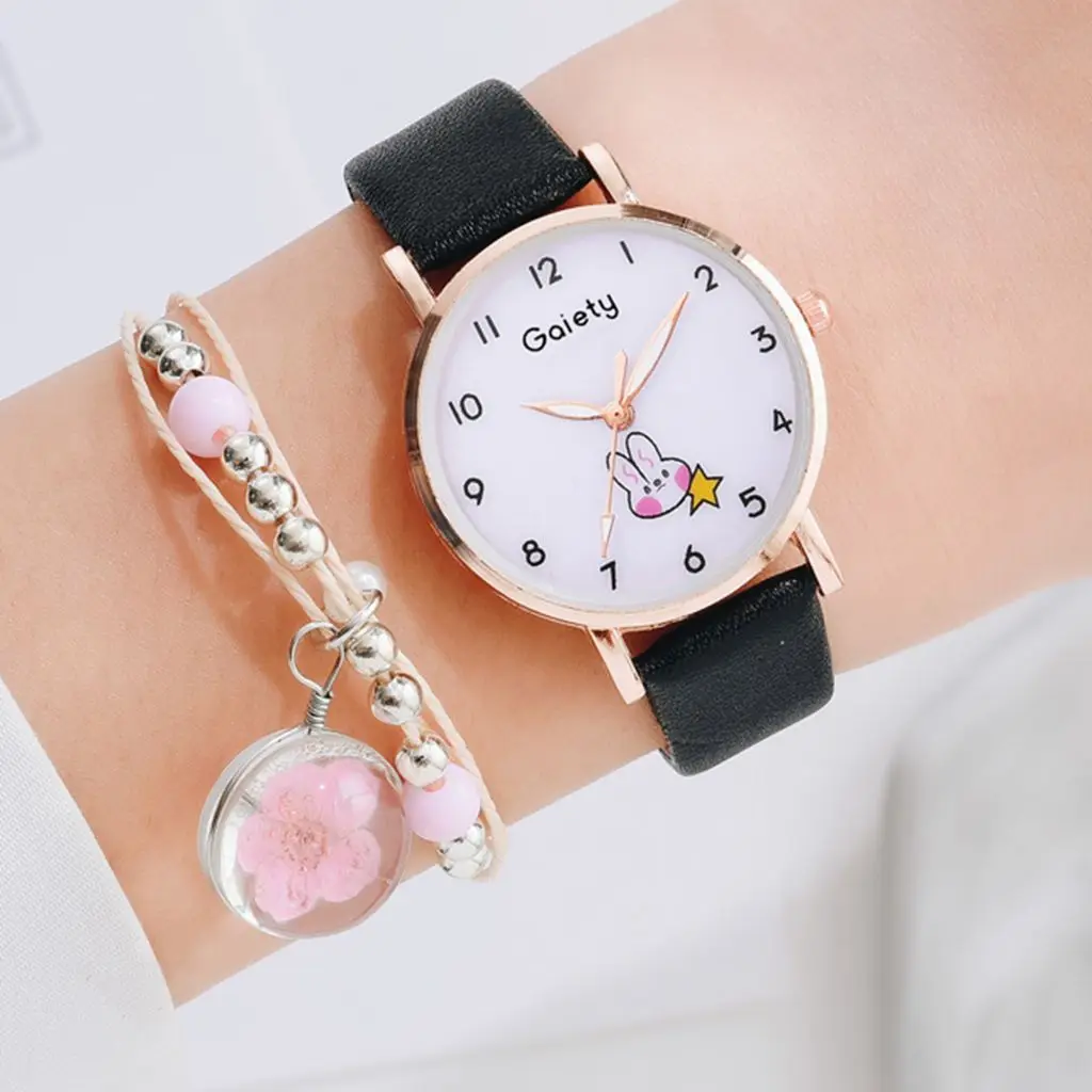 

SMVPGaiety 2021 2 PCS New Leather Strap Ladies Luxury Watch Bracelet Set Quartz Wristwatch Women Watch Simple Clock Gift Reloj