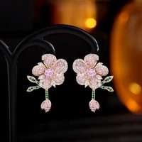 micro inlaid color zircon leaf temperament earrings 925 silver needle flower earrings korean fashion wholesale