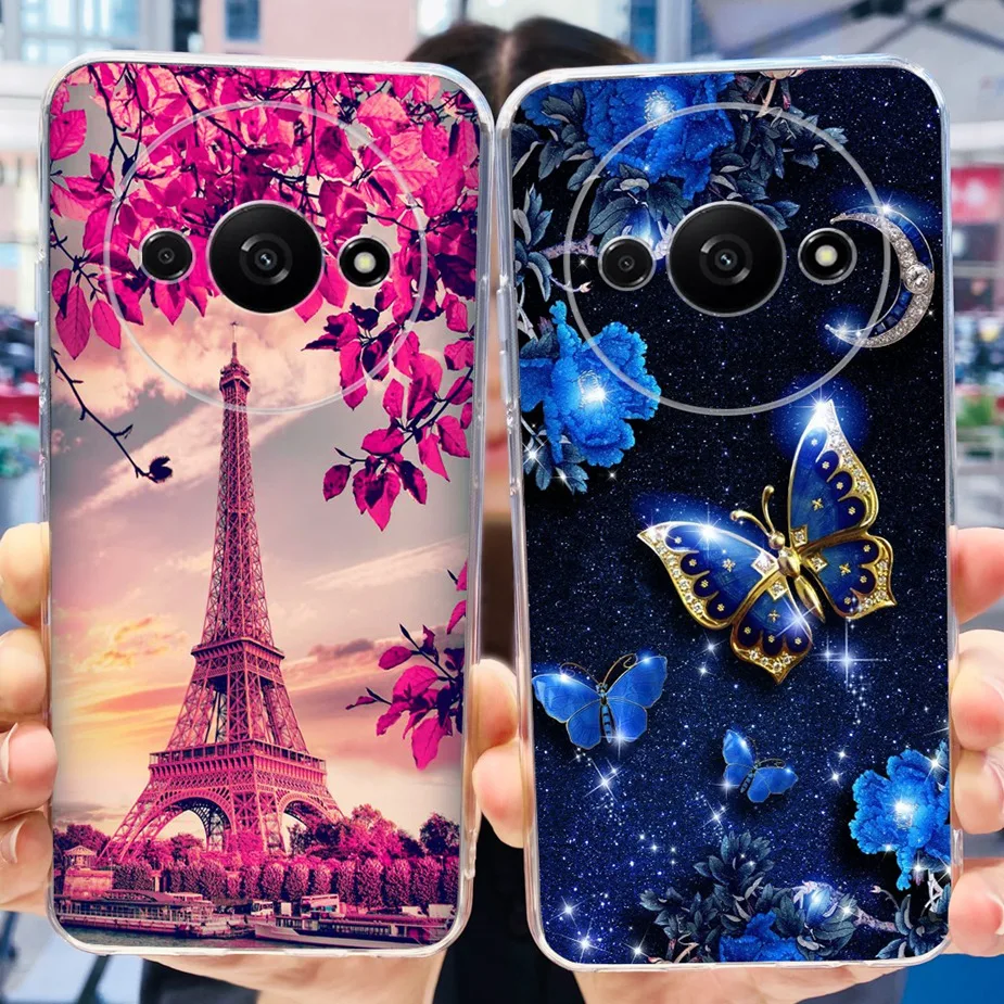 Чехол для Xiaomi Redmi A3 Стильный чехол с рисунком бабочки прозрачный силиконовый