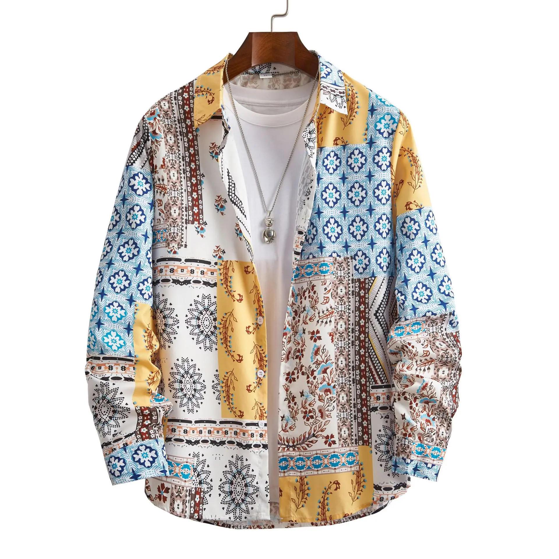 

Рубашка мужская с воротником-стойкой, из хлопка и льна