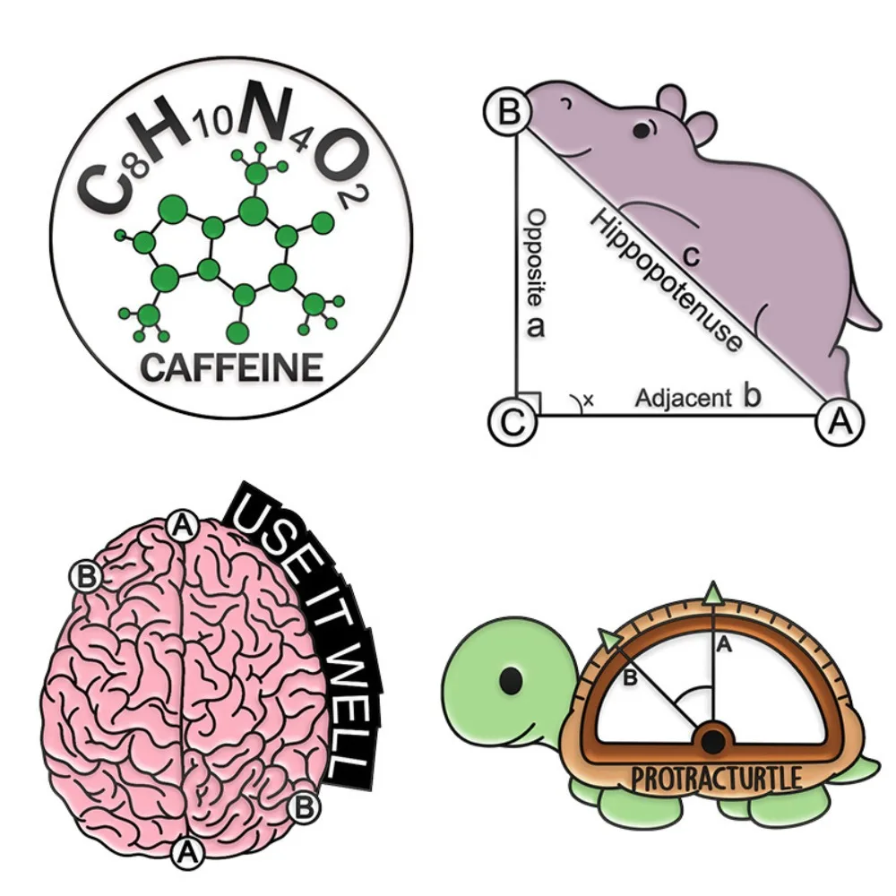 Мультяшные молекулы химиката мозг гиппопотама Черепаха Сплав брошь в форме