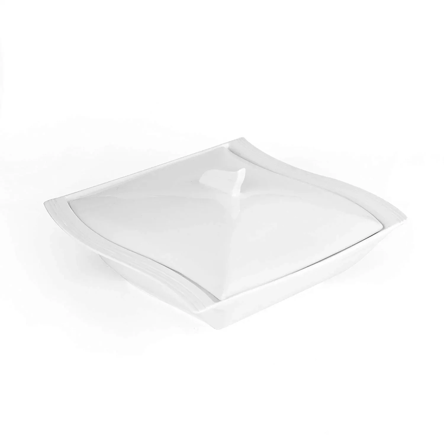 Однотонная белая фарфоровая суповая кастрюля MALACASA с крышкой л Квадратная