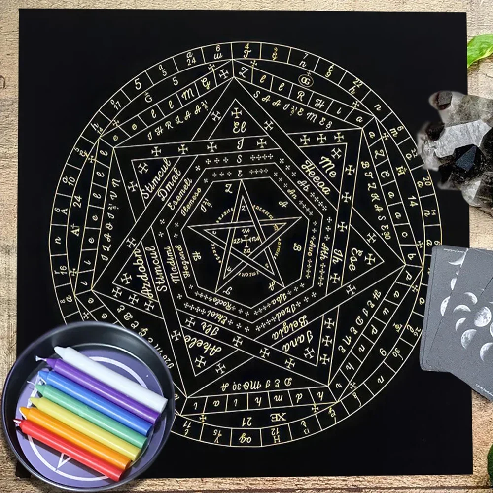 Фото Скатерть с картами Таро Sigillum Dei Aemeth Колесо зодиака Астрологическая диаграмма Алтарная ткань Таро Распространенная ткань Коврик для игровых карт №1