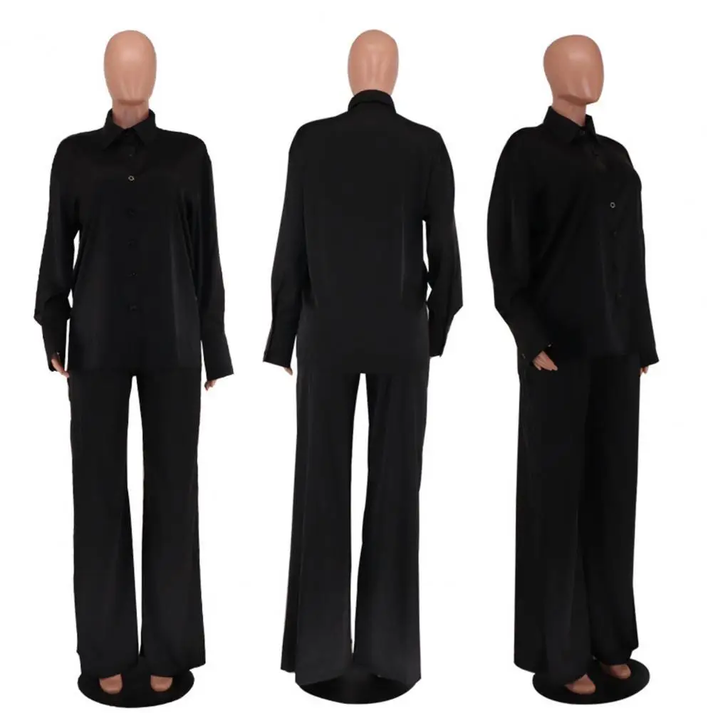 

1 Set Casual Relaxed Fit Wide Leg Pants Set Ladies Blouse Pants Temperament Splicing