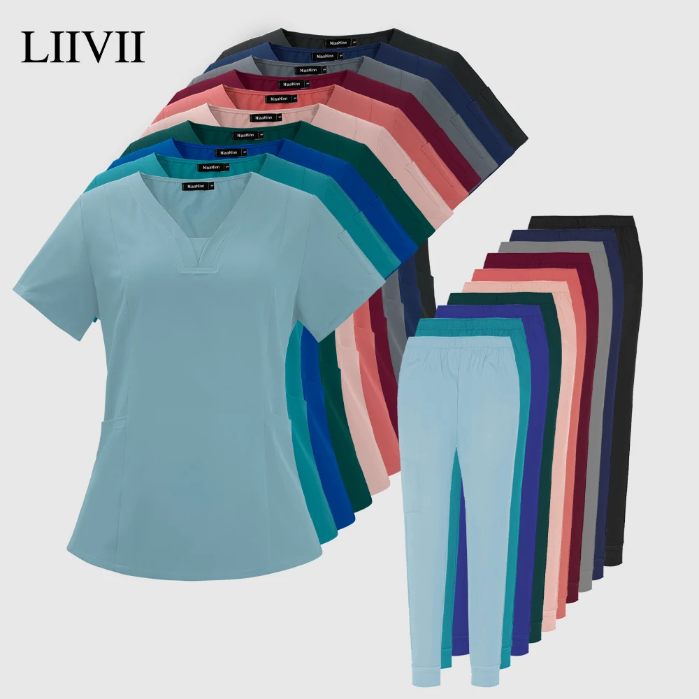 

Beauty Salon Work Uniforms Summer Pet Scrubs Costume Women Clothes Short-sleeved Health Services Suits Working Shirt Tops/Suits