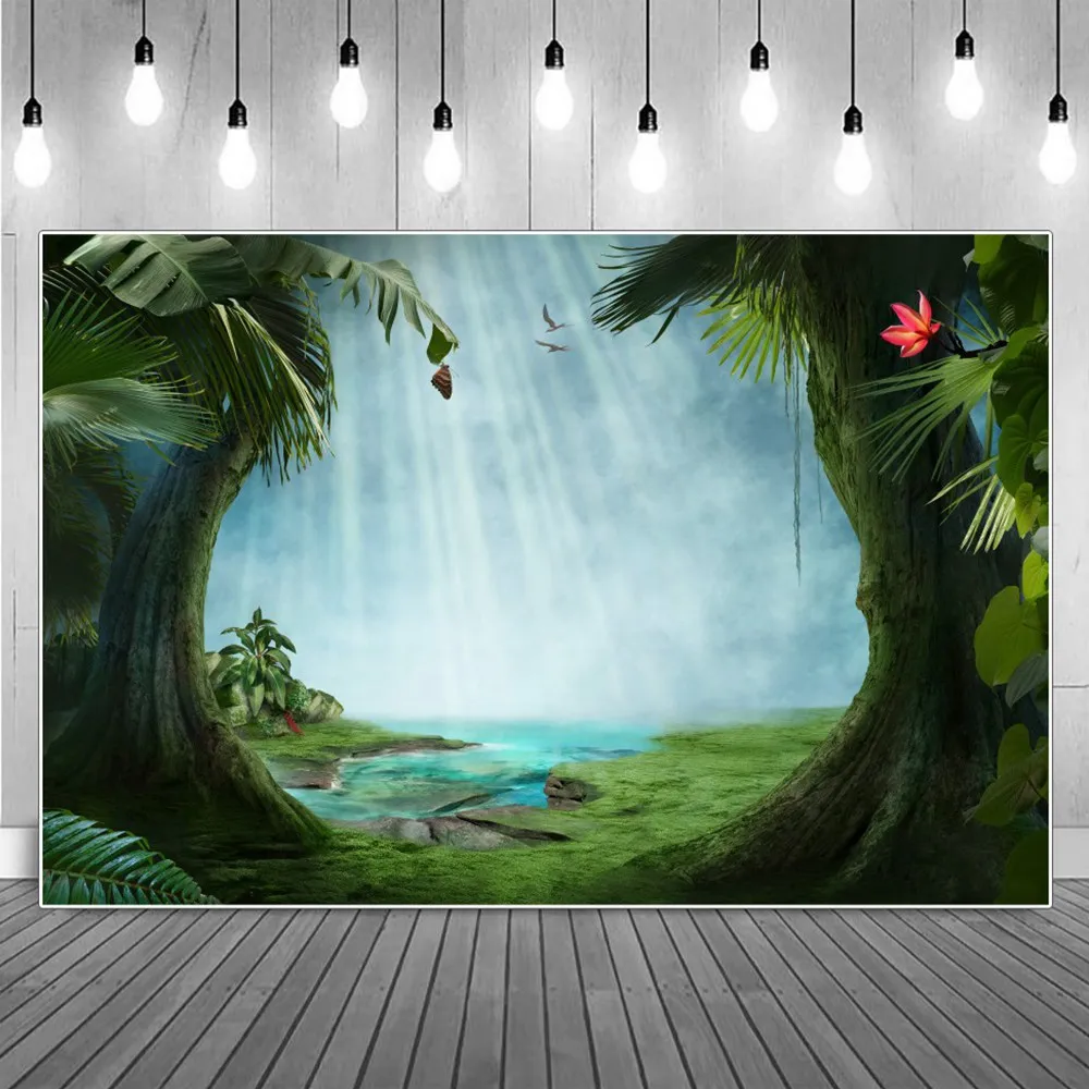 

Jungle Fairy Forest Birthday Decoration Photography Backdrops Custom Alice In Wonderland Party Backgrounds Photographic Portrait