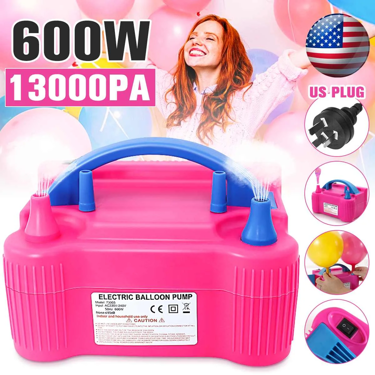 

220V Balloon Air Pump Portable High Voltage Double Hole US/UK/EU/AU Plug Electric High Power Balloon Fast Inflator Pumpr Blower