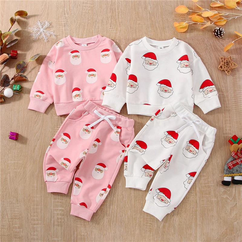 

0-24M Infant Baby Girls Boys Christmas Outfits Long Sleeve Santa Sweatshirt Tops Jogger Pants Set Cute Baby Winter Xmas Clothes