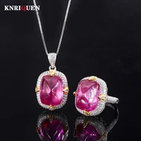 2022 trend 100 925 real silver 1216mm ruby sugar tower gemstone pendant necklace rings vintage fine jewelry set gift for women