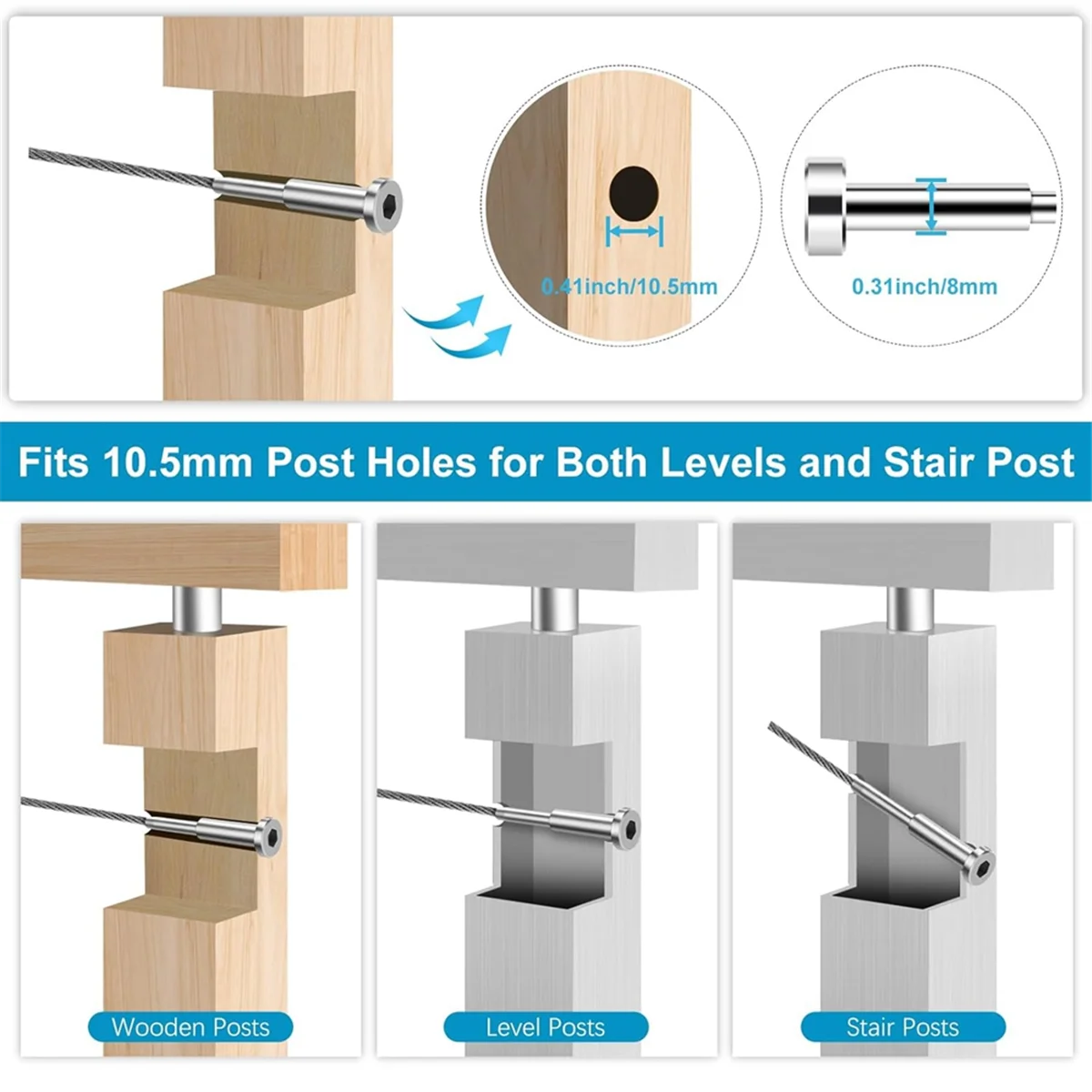 Комплект невидимых кабельных перил SST316Swage натяжитель и терминал скрытые для