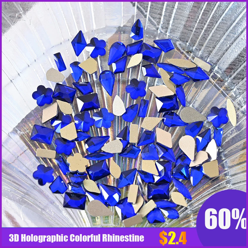 

100 шт. Красочные голографические плоские геометрические 3D Стразы для ногтей капли воды алмазные квадратные цветы «сделай сам» маникюрные инструменты для ногтей 1