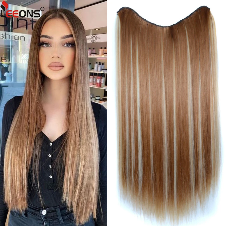 

Leeons женский синтетический цельный V-образный удлинитель волос черно-коричневый блонд увеличение объема прямых волос удлинитель