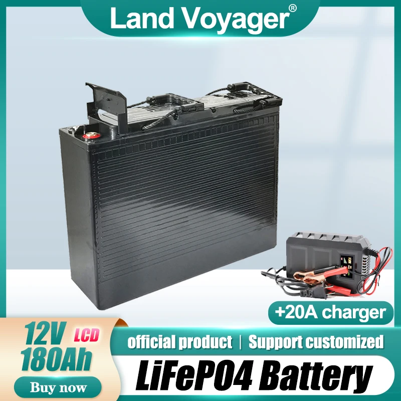 

Land Voyager 12.8v 180AH LCD lifepo4 battery 100A BMS 12V 180Ah battery for go cart UPS Household appliances Inverter 14.6V 20A