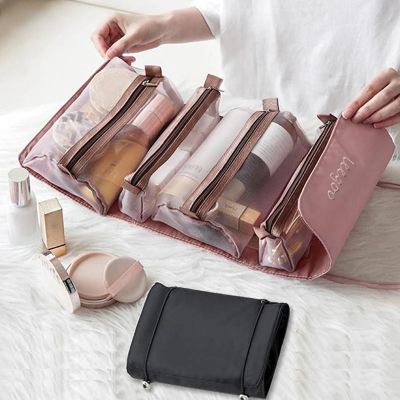 

Women Fold Cosmetic Bag with Large Capacity Makeup Brush Storage Bag Waterproof Compartment Travel Makeup Brush Protective Cover