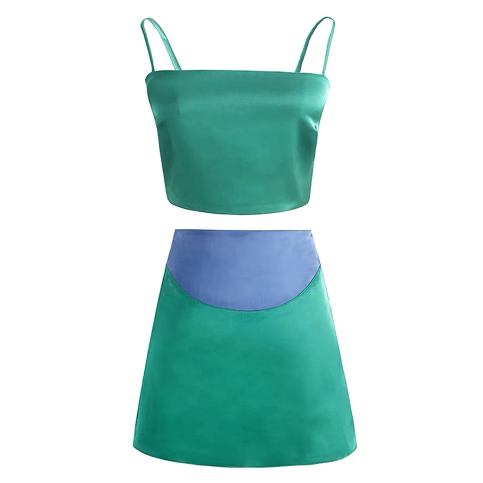 

Women\u2019s Camisole and Skirt Set Fashion Backless Cropped Vest and Contrast Color Short Skirt