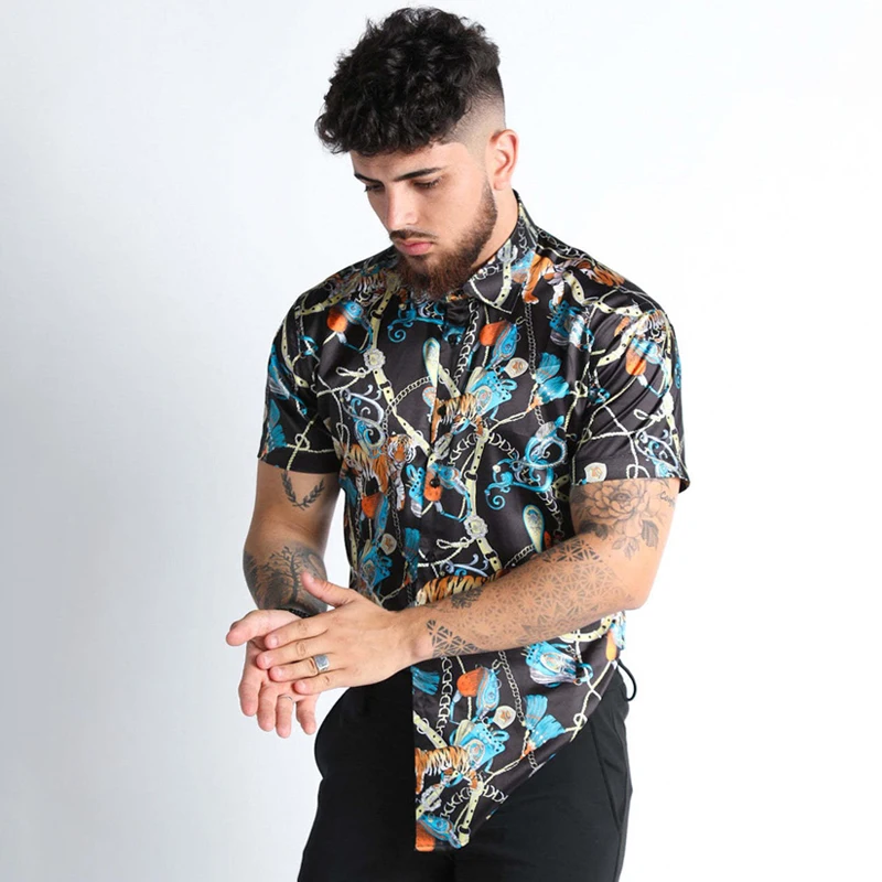 2022 New Men's Hawaiian Shirts Single Button Shirts Wild Shirts Short Sleeve Printed Short Sleeve Shirts for Men