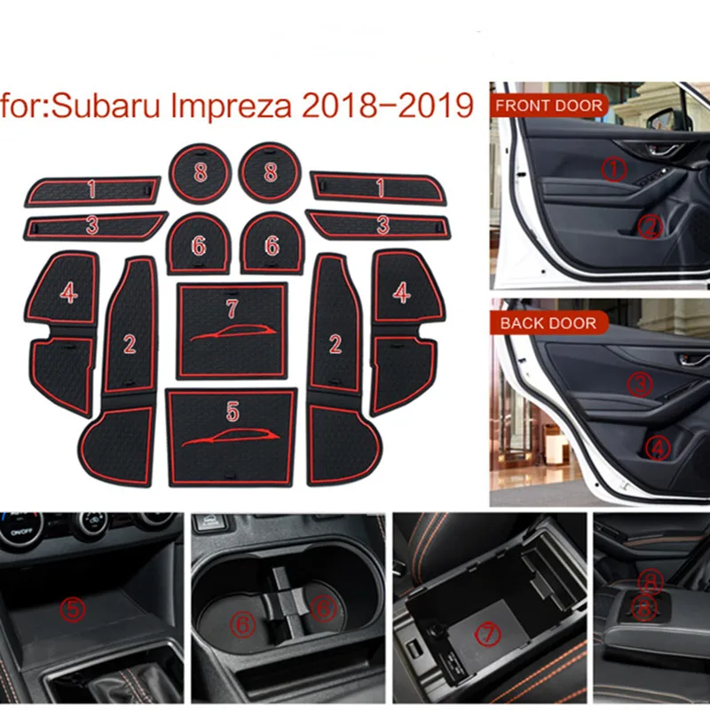 Anti-Slip Gate Slot Cup Pad Fit Holders Non-slip mats Cup Cushion Groove Mat For Subaru IMPREZA 2018 2019 Car Accessories