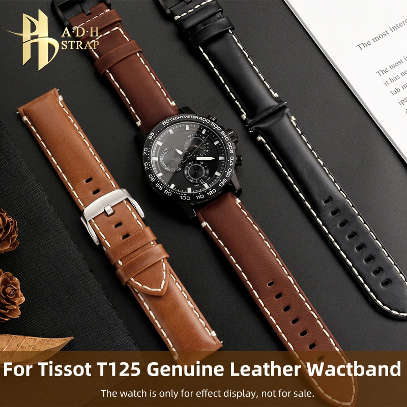 Enlarge Men's Leather Watch with Accessories For Tissot Sport T125617A Genuine Leather Watch strap 22MM Equal Width Soft Pin Buckle
