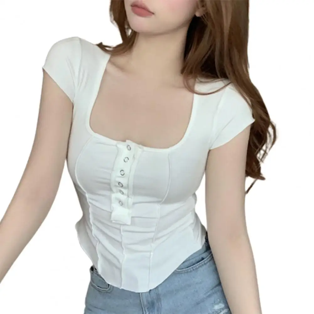 

Cropped Women Blouse Shirts U Neck Lightweight Irregular Hem Casual Top Blouse Women for Daily Wear Blusas 2022