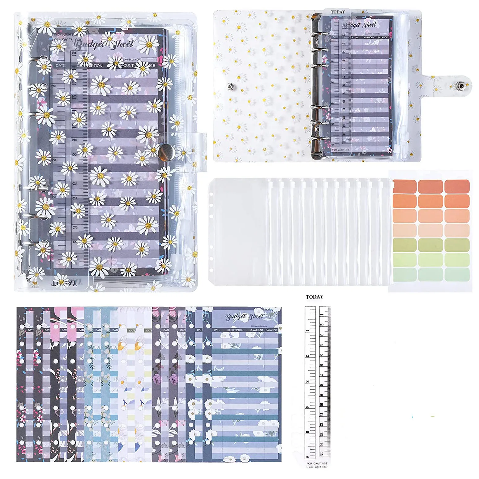 

A6 Binder PVC Notebook Budget Cash Envelopes System Planner Organizer with Binder Zipper Pockets, Budget Sheets, and Labels