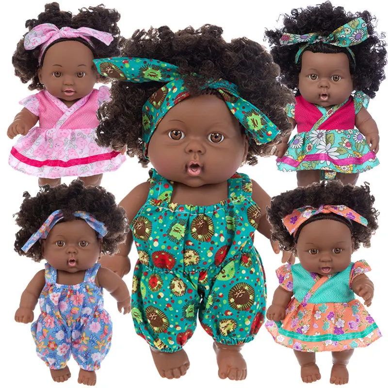 

20cm BJD Doll Cute Black Skin Joint Reborn Doll with Doll Clothing