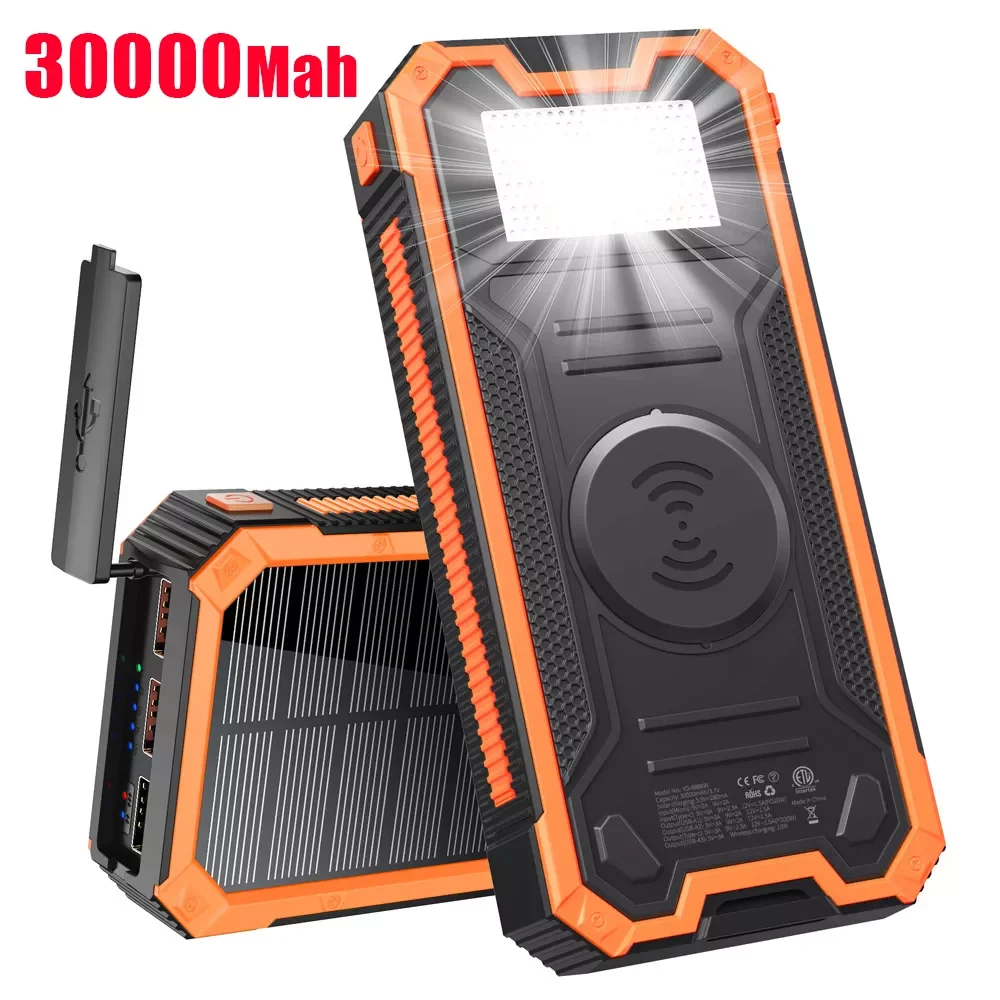 

2023New PINZHENG 30000mAh 10W Wireless Charger Solar Power Bank Portable External Battery Water Proof Powerbank For iPhone Xiaom