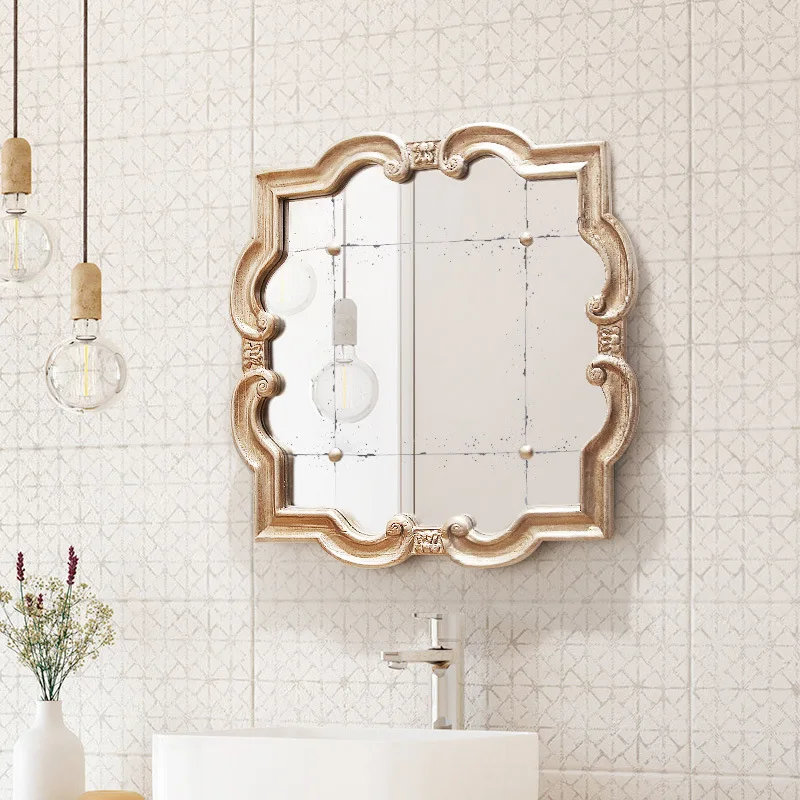 

Retro Industrial Style Log Wood Carving Mirror Grill Shop Wall Decoration Wall Pendant Cafe Shop Creative Wall Hanging