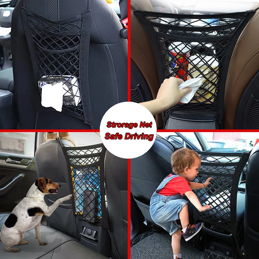 

1pcs Elastic Mesh Bag Organizer Storage Between Car Seat Luggage Cargo+ 2PCS Hook Car Interior Accessories