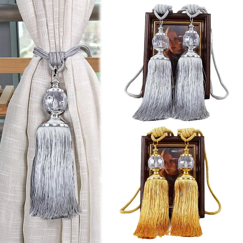 

1Pair Holder Wall Euro Faux Crystal Tassels Fringe Curtain Tieback Rope Window Drapes Decor curtains tieback door hanger wall